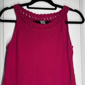 Ann Taylor Fuchsia Crochet Neck Tank Top